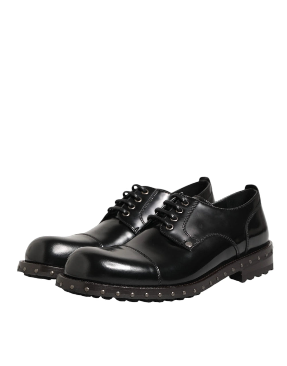 Dolce & Gabbana Black Leather Studded Men Formal Derby Shoes - Shoes