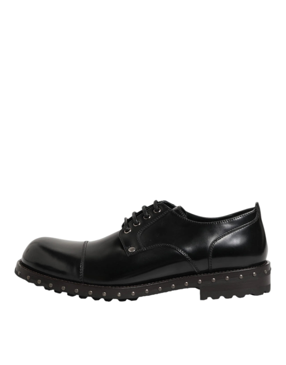 Dolce & Gabbana Black Leather Studded Men Formal Derby Shoes - Shoes