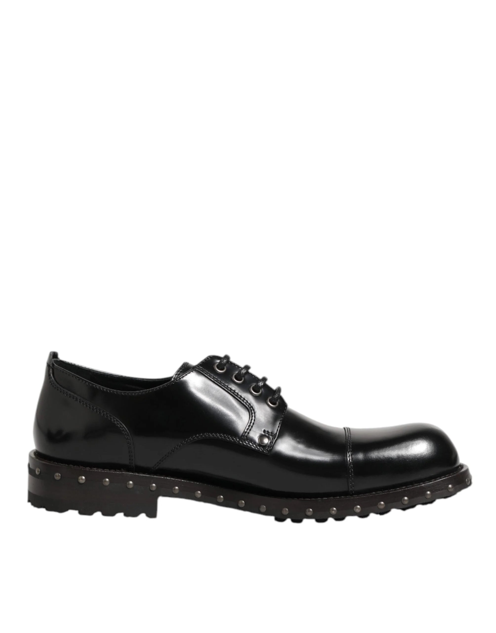 Dolce & Gabbana Black Leather Studded Men Formal Derby Shoes - Shoes