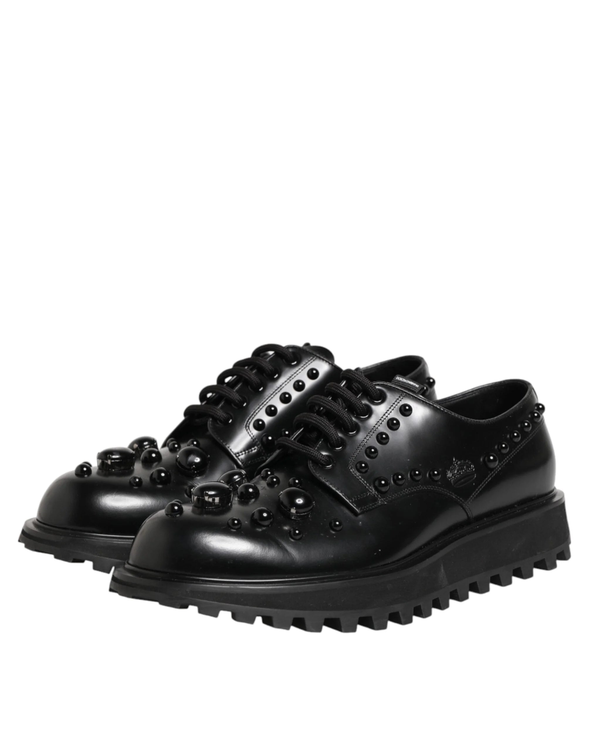 Dolce & Gabbana Black Leather Studded Men Formal Derby Shoes - EU44/US11