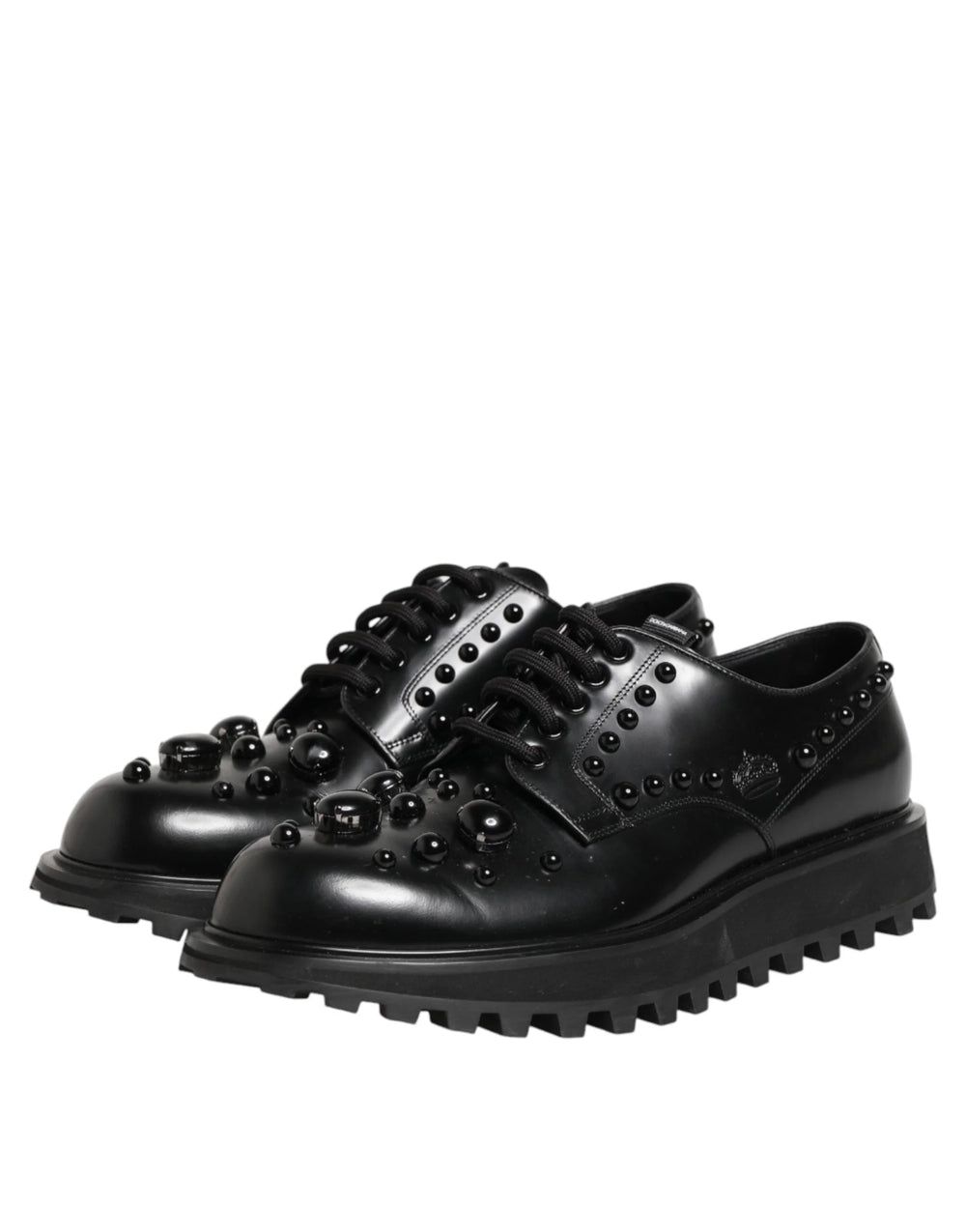 Dolce & Gabbana Black Leather Studded Men Formal Derby Shoes - EU44/US11