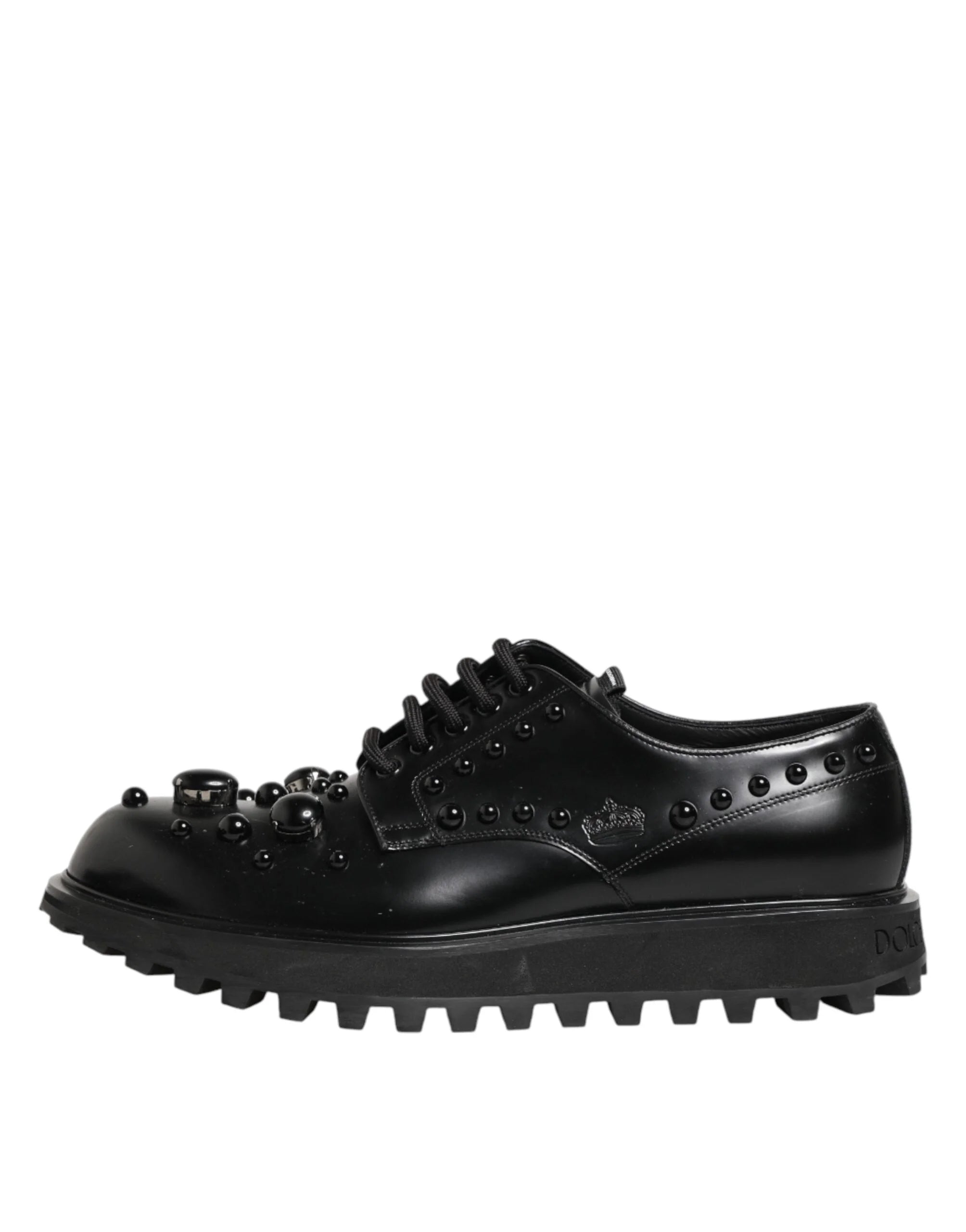 Dolce & Gabbana Black Leather Studded Men Formal Derby Shoes - EU44/US11