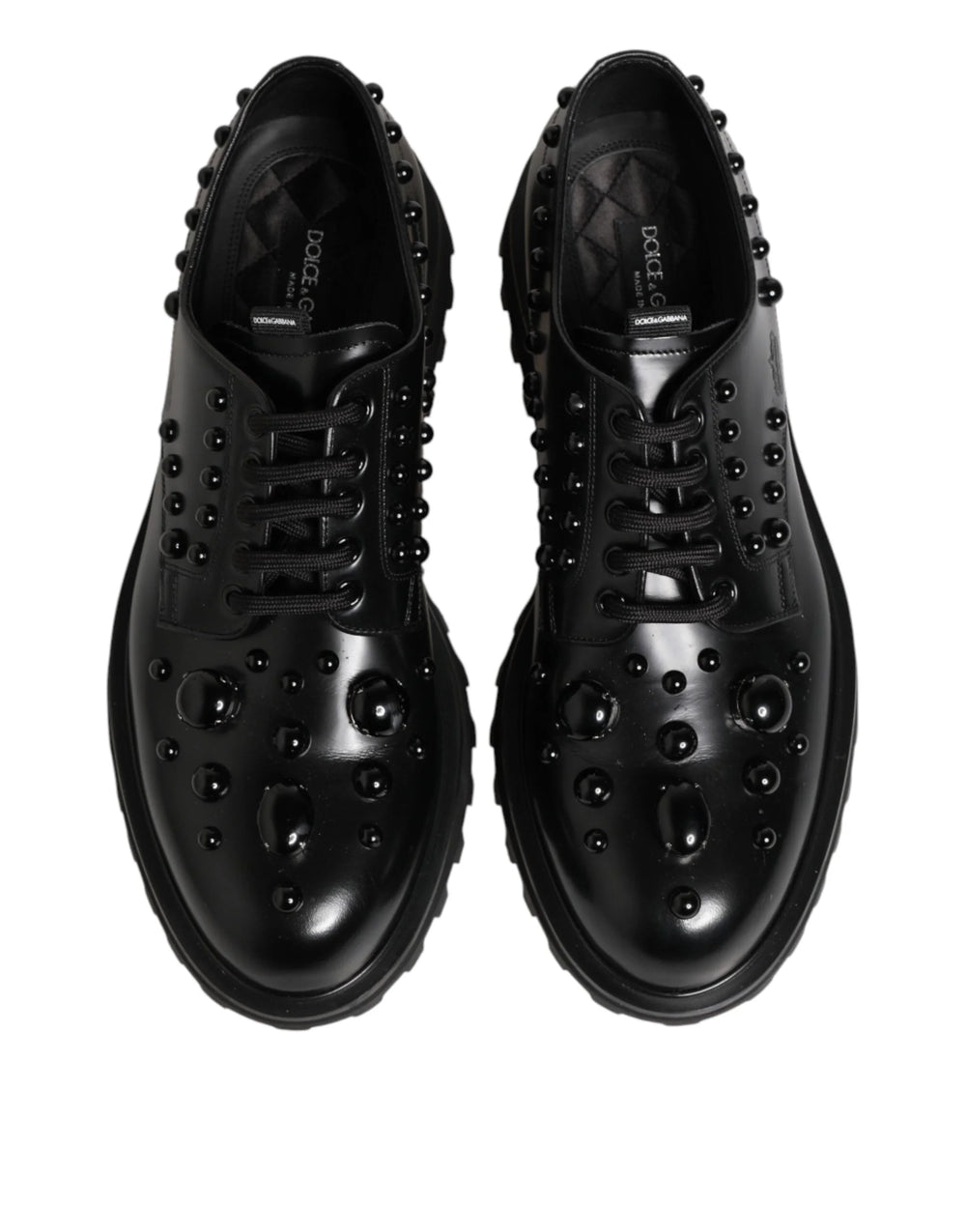 Dolce & Gabbana Black Leather Studded Men Formal Derby Shoes - EU44/US11