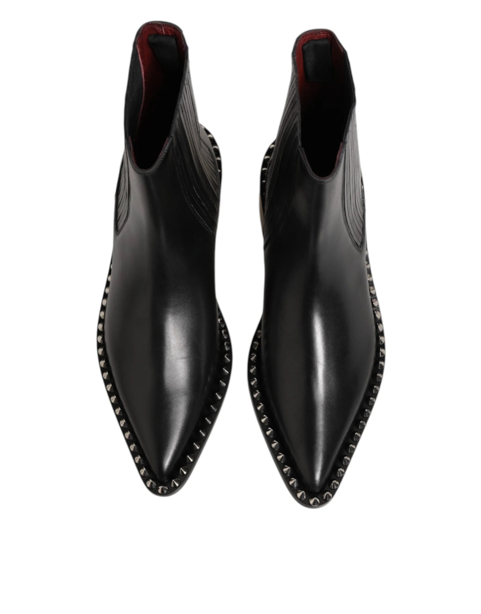 Dolce & Gabbana Black Leather Studded Men Short Boots Shoes - EU44/US11 - Boots