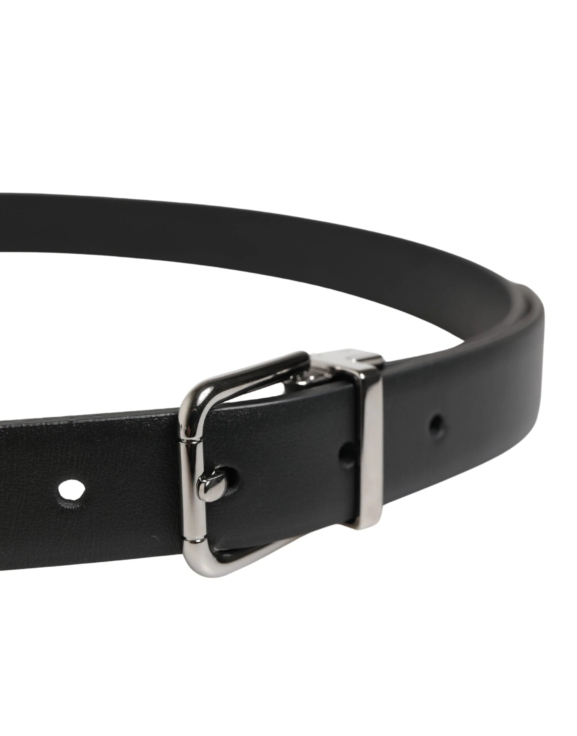 Dolce & Gabbana Black Leather Studded Silver Tone Buckle Belt