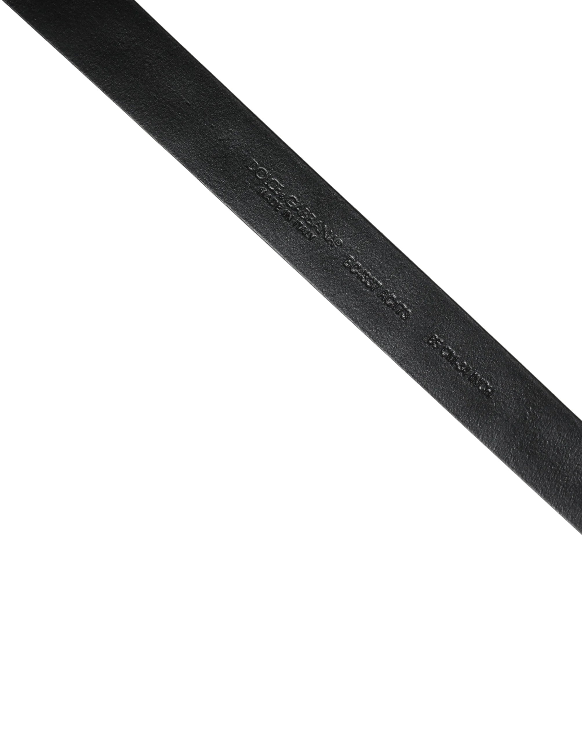 Dolce & Gabbana Black Leather Studded Silver Tone Buckle Belt