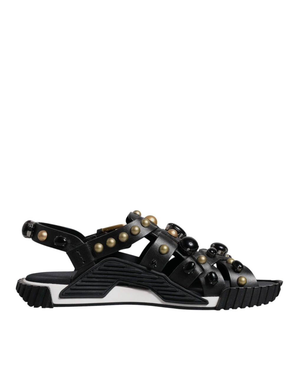 Dolce & Gabbana Black Leather Studded Slides Sandals Shoes - Sandals
