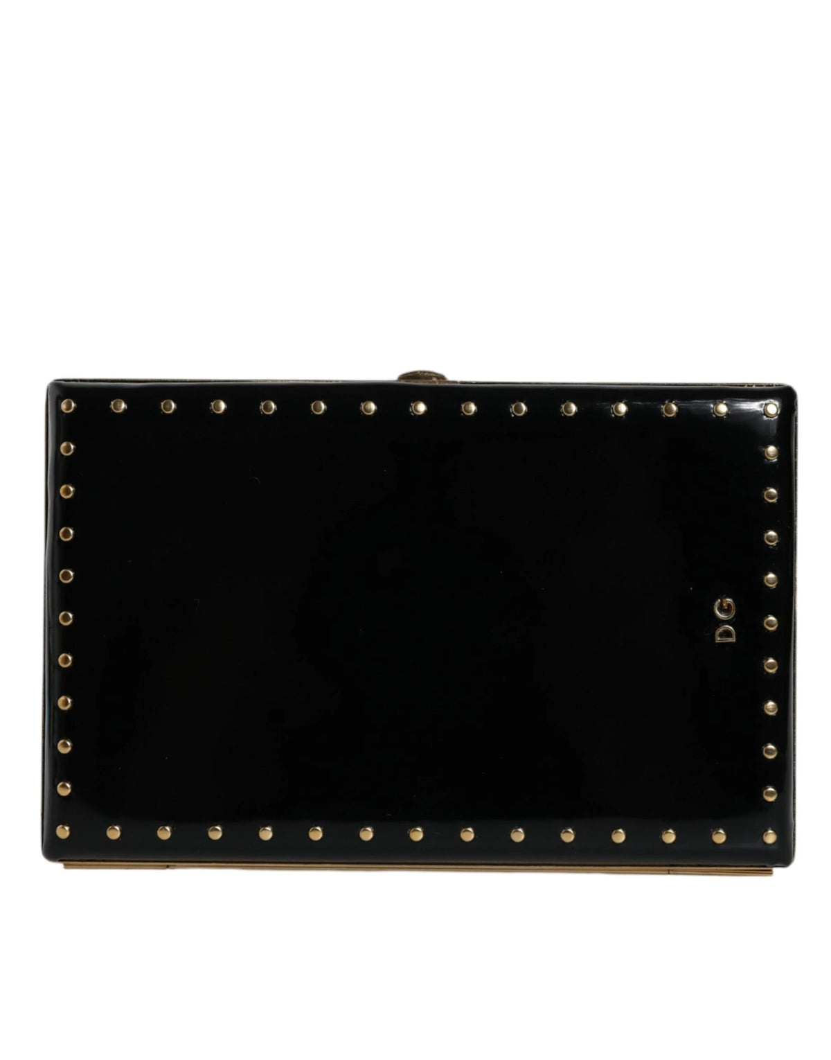 Dolce & Gabbana Black Leather Studs Gold Frame Clutch Evening Purse Bag - Clutch Bags