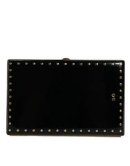 Dolce & Gabbana Black Leather Studs Gold Frame Clutch Evening Purse Bag - Clutch Bags