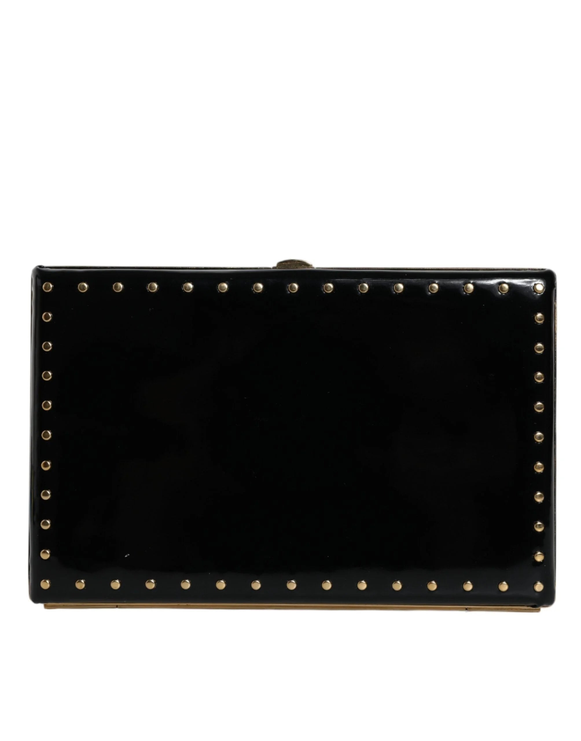 Dolce & Gabbana Black Leather Studs Gold Frame Clutch Evening Purse Bag - Clutch Bags