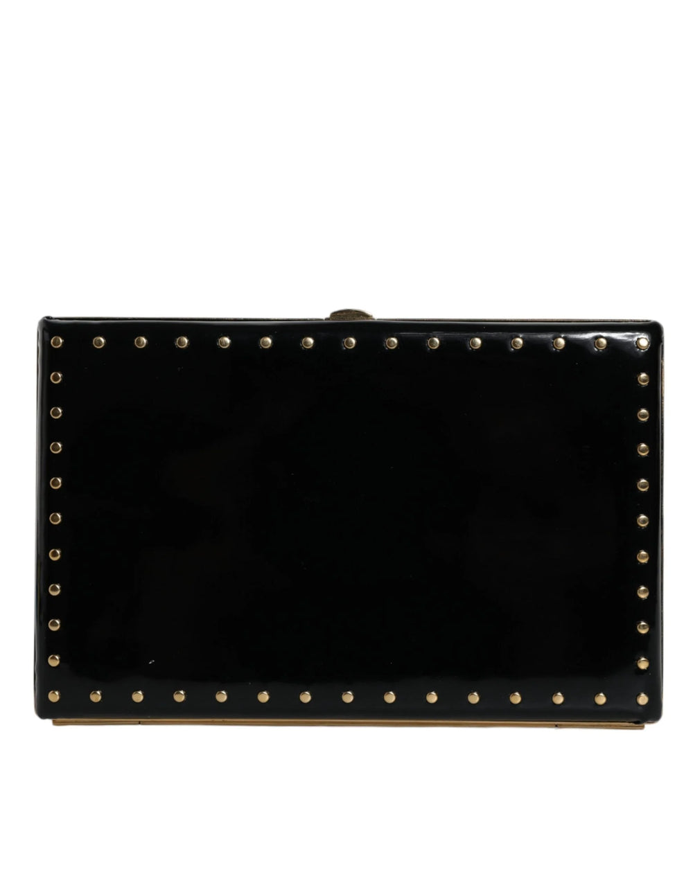 Dolce & Gabbana Black Leather Studs Gold Frame Clutch Evening Purse Bag - Clutch Bags