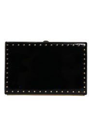 Dolce & Gabbana Black Leather Studs Gold Frame Clutch Evening Purse Bag - Clutch Bags