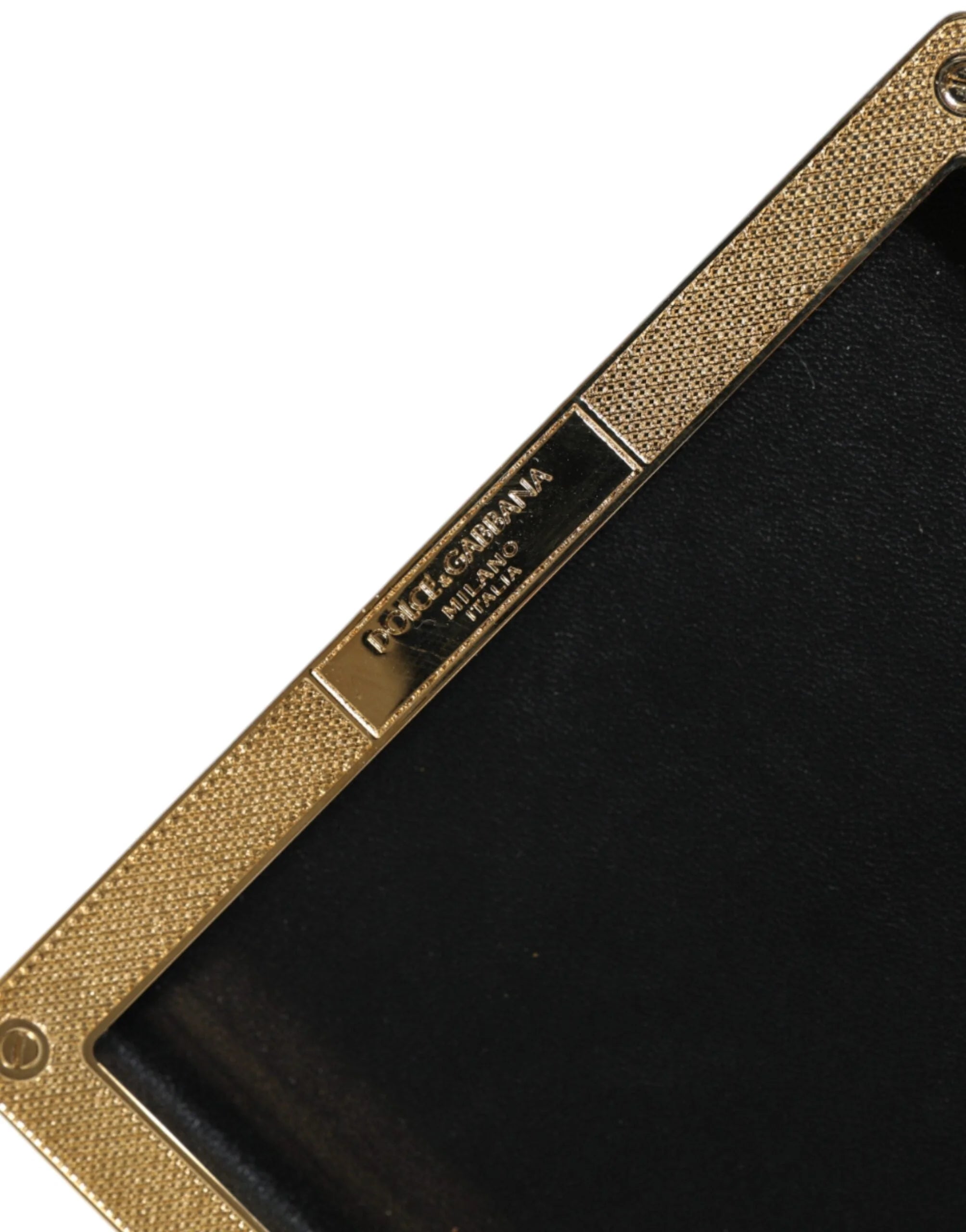 Dolce & Gabbana Black Leather Studs Gold Frame Clutch Evening Purse Bag - Clutch Bags