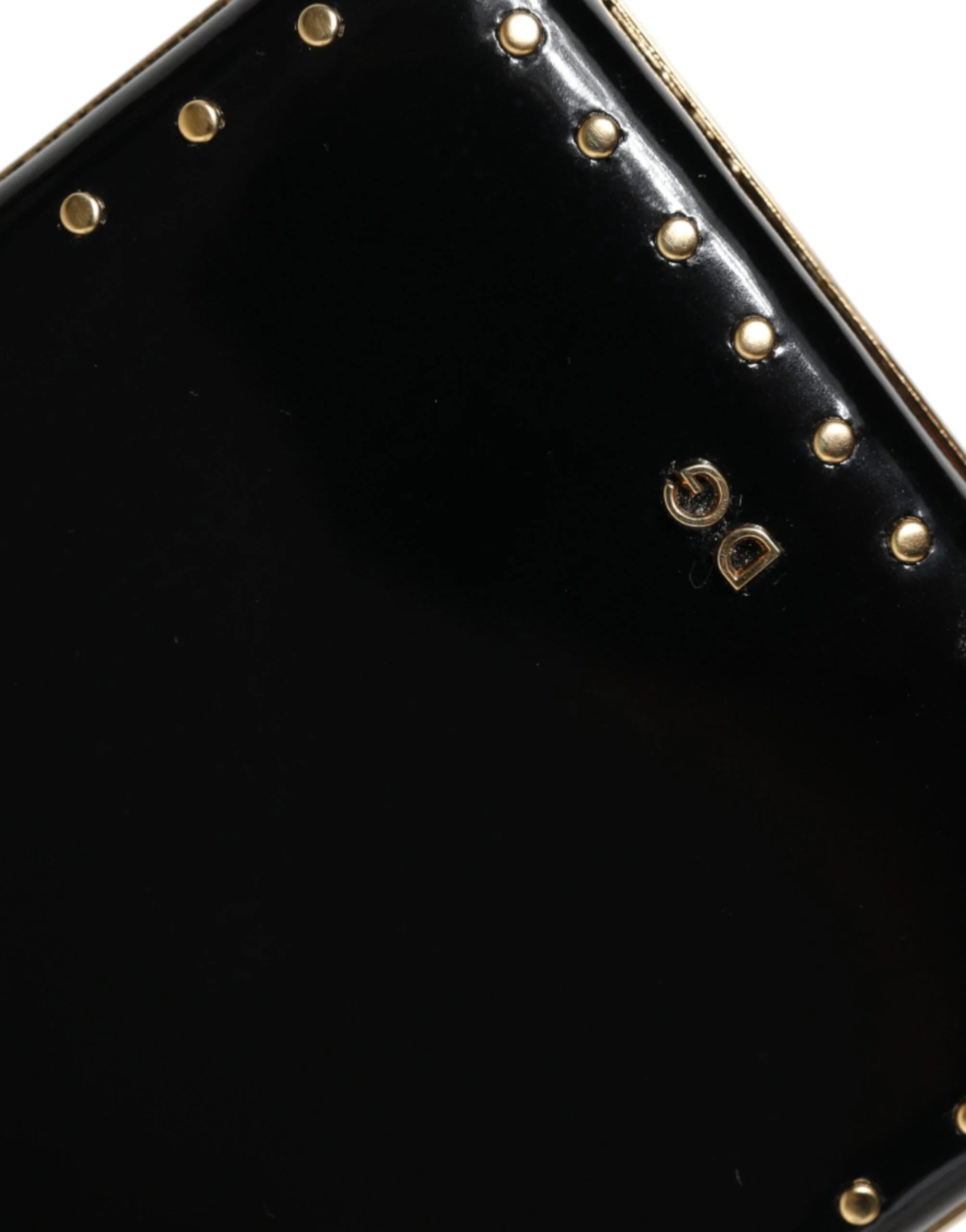 Dolce & Gabbana Black Leather Studs Gold Frame Clutch Evening Purse Bag