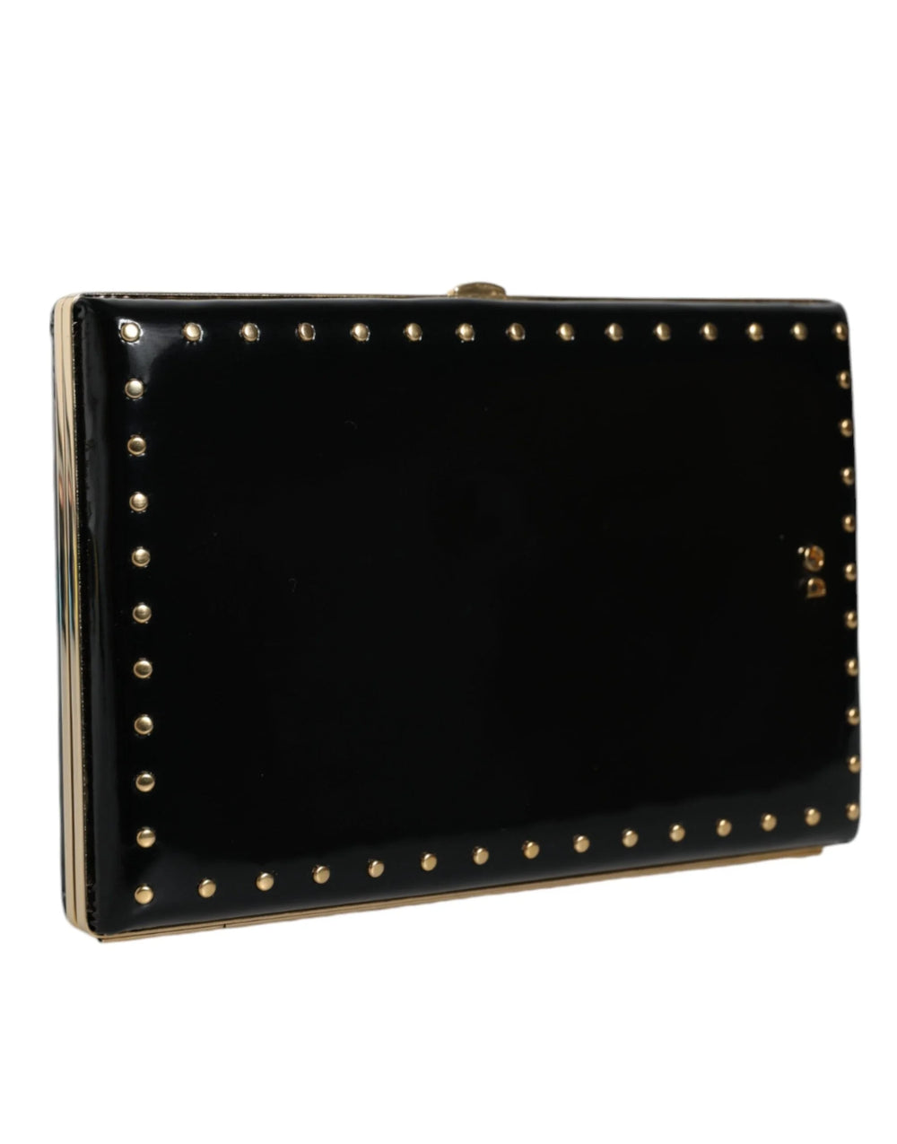 Dolce & Gabbana Black Leather Studs Gold Frame Clutch Evening Purse Bag - Clutch Bags