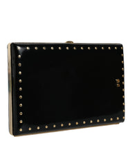 Dolce & Gabbana Black Leather Studs Gold Frame Clutch Evening Purse Bag - Clutch Bags
