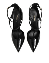 Dolce & Gabbana Black Leather T-STRAPS Heels Sandals Shoes