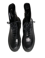 Dolce & Gabbana Black Leather Trek Sole Combat Boots Shoes - EU44/US11