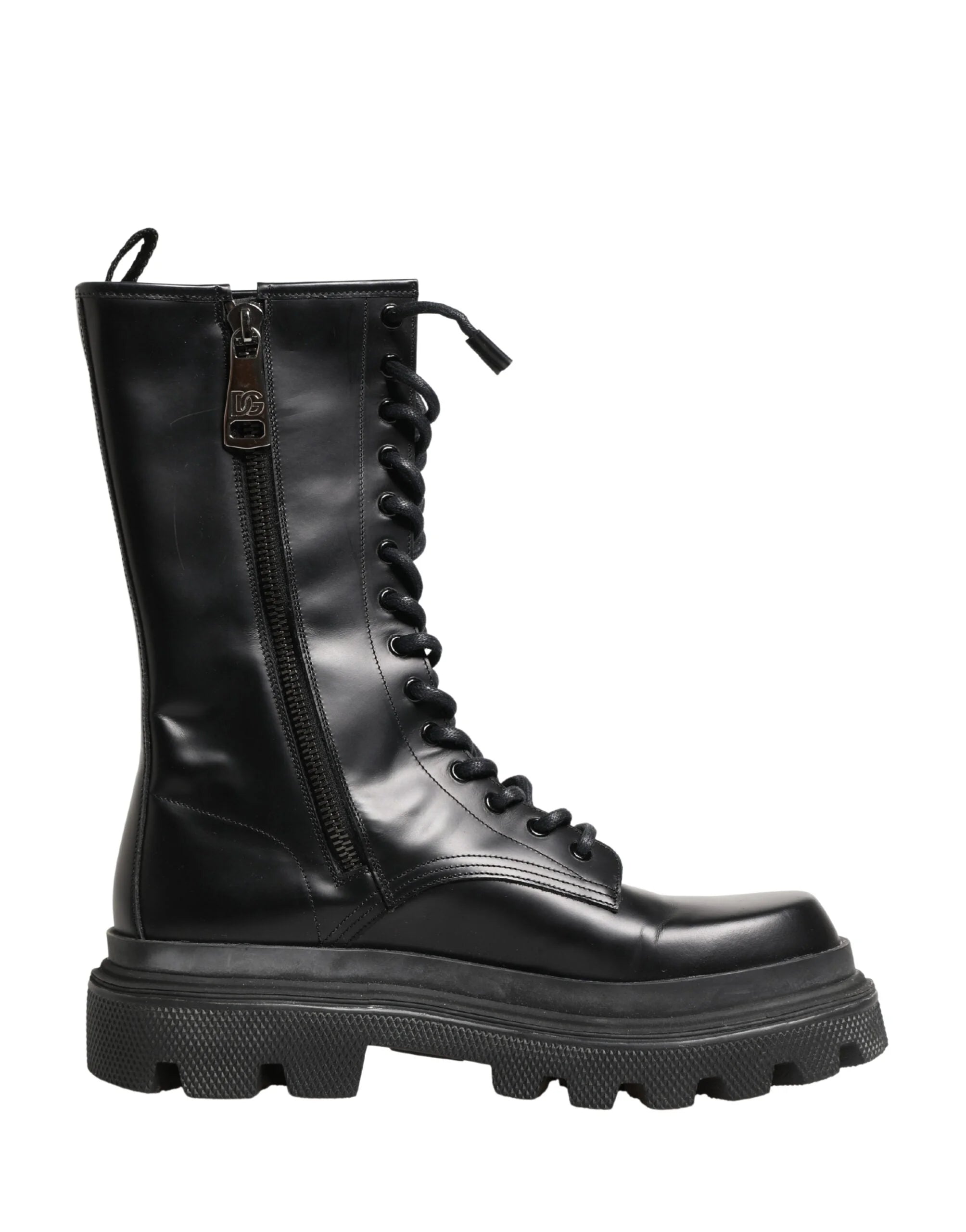 Dolce & Gabbana Black Leather Trek Sole Combat Boots Shoes - EU44/US11