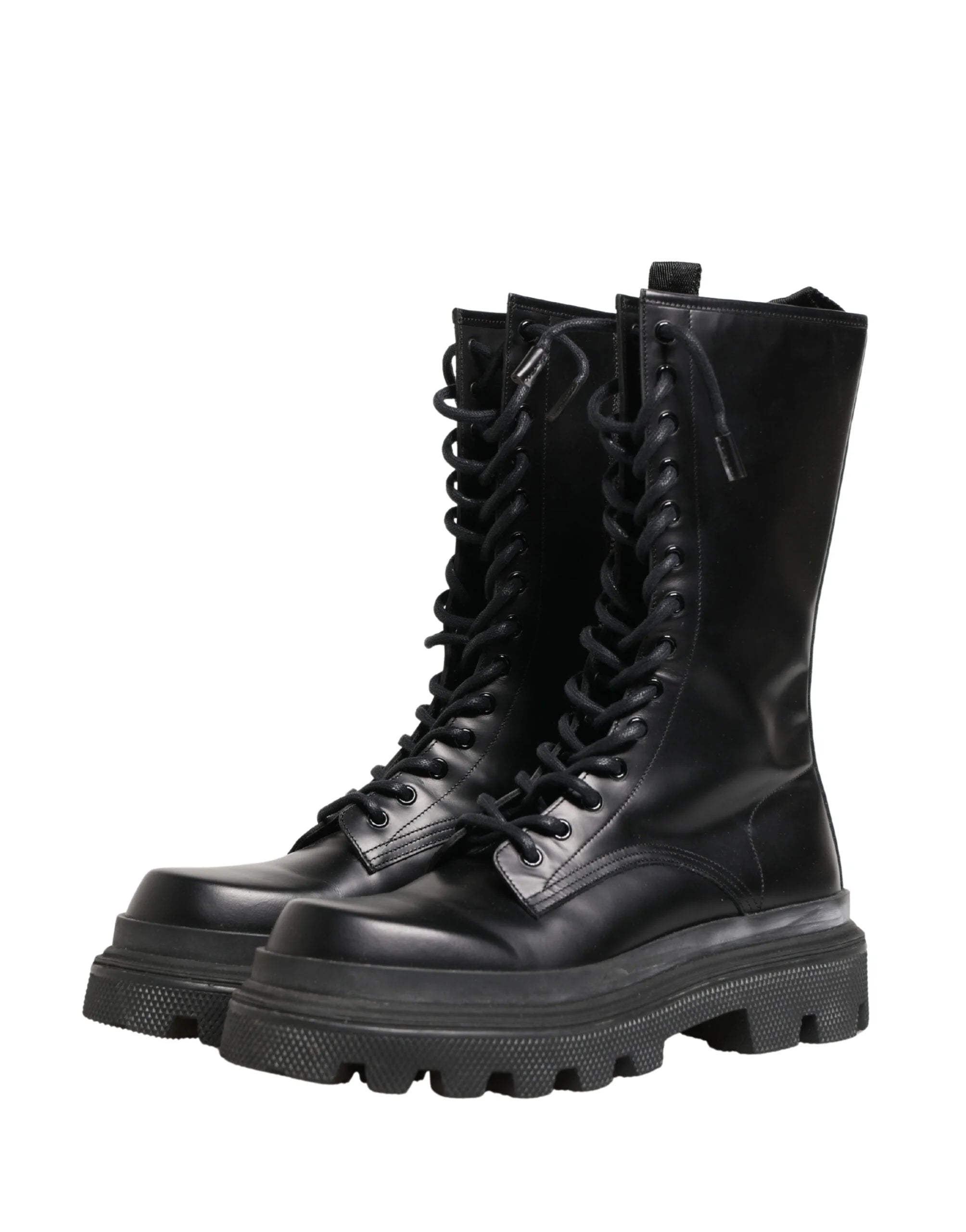 Dolce & Gabbana Black Leather Trek Sole Combat Boots Shoes - EU44/US11