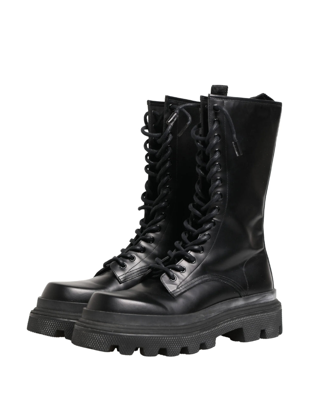 Dolce & Gabbana Black Leather Trek Sole Combat Boots Shoes - EU44/US11