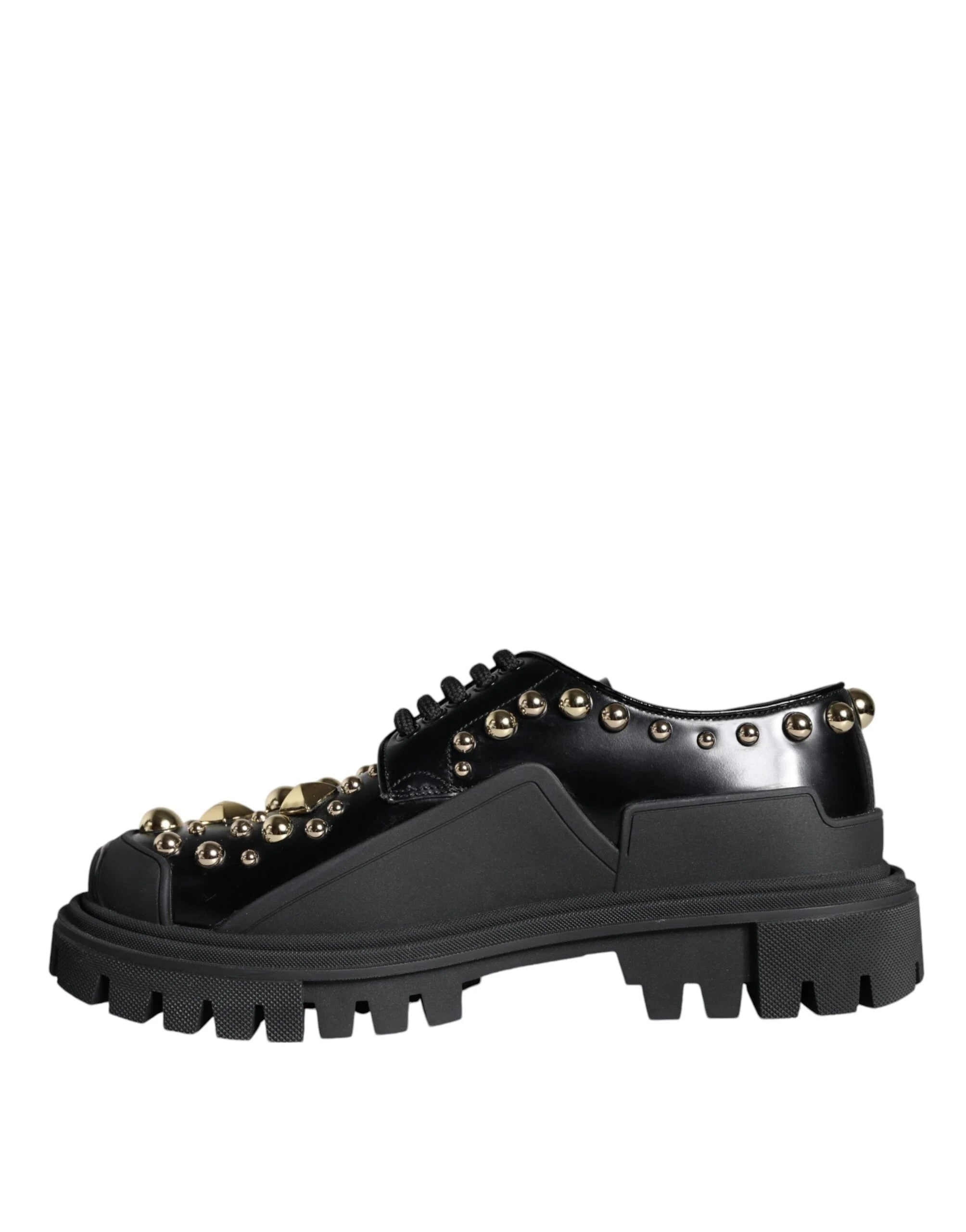 Dolce & Gabbana Black Leather Trekking Derby Embellished Shoes - EU35.5/US5 - Shoes