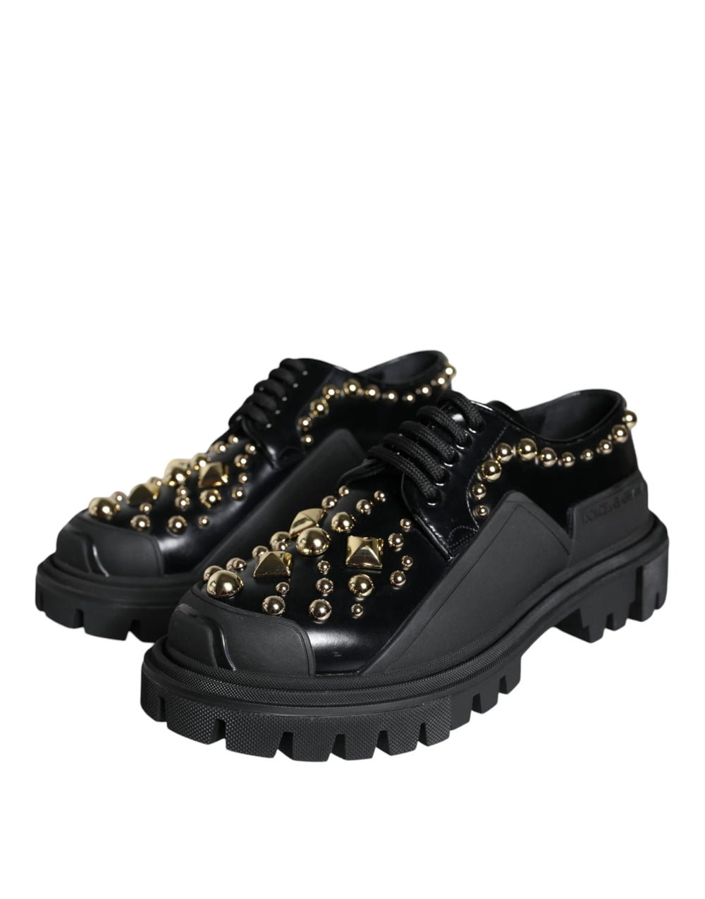 Dolce & Gabbana Black Leather Trekking Derby Embellished Shoes - EU35.5/US5 - Shoes