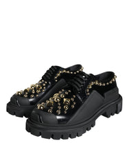 Dolce & Gabbana Black Leather Trekking Derby Embellished Shoes - EU35.5/US5 - Shoes