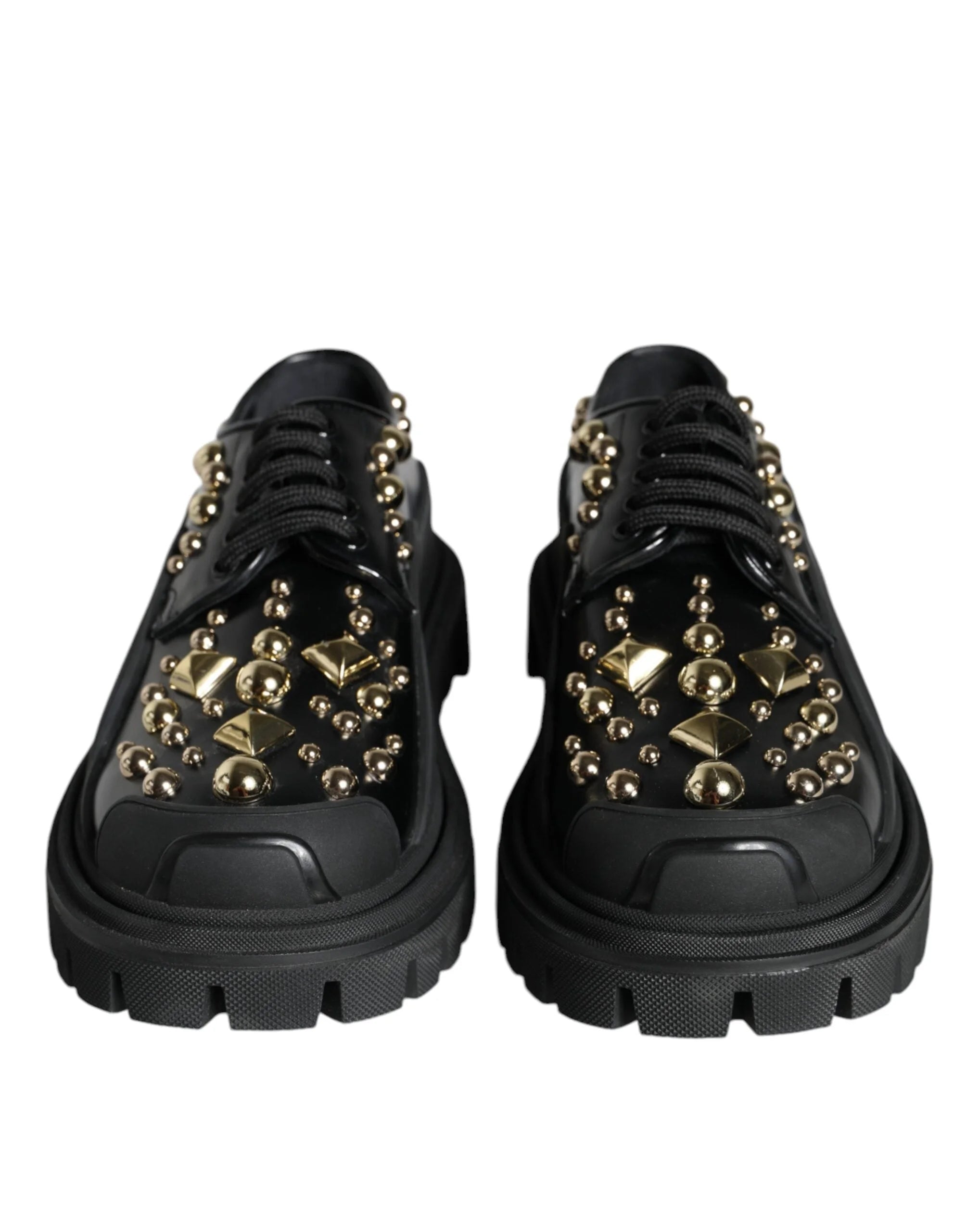 Dolce & Gabbana Black Leather Trekking Derby Embellished Shoes - EU35.5/US5 - Shoes