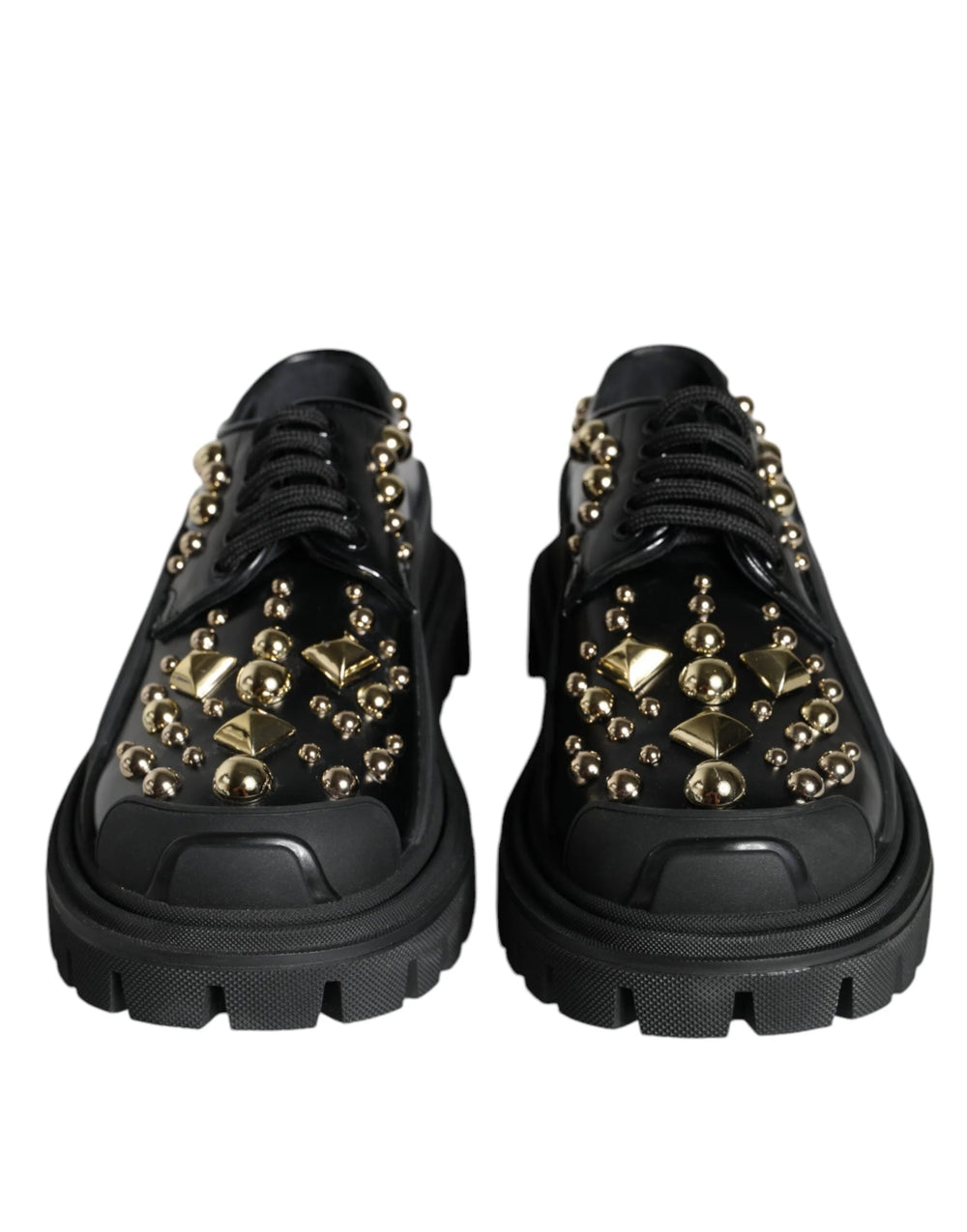 Dolce & Gabbana Black Leather Trekking Derby Embellished Shoes - EU35.5/US5 - Shoes