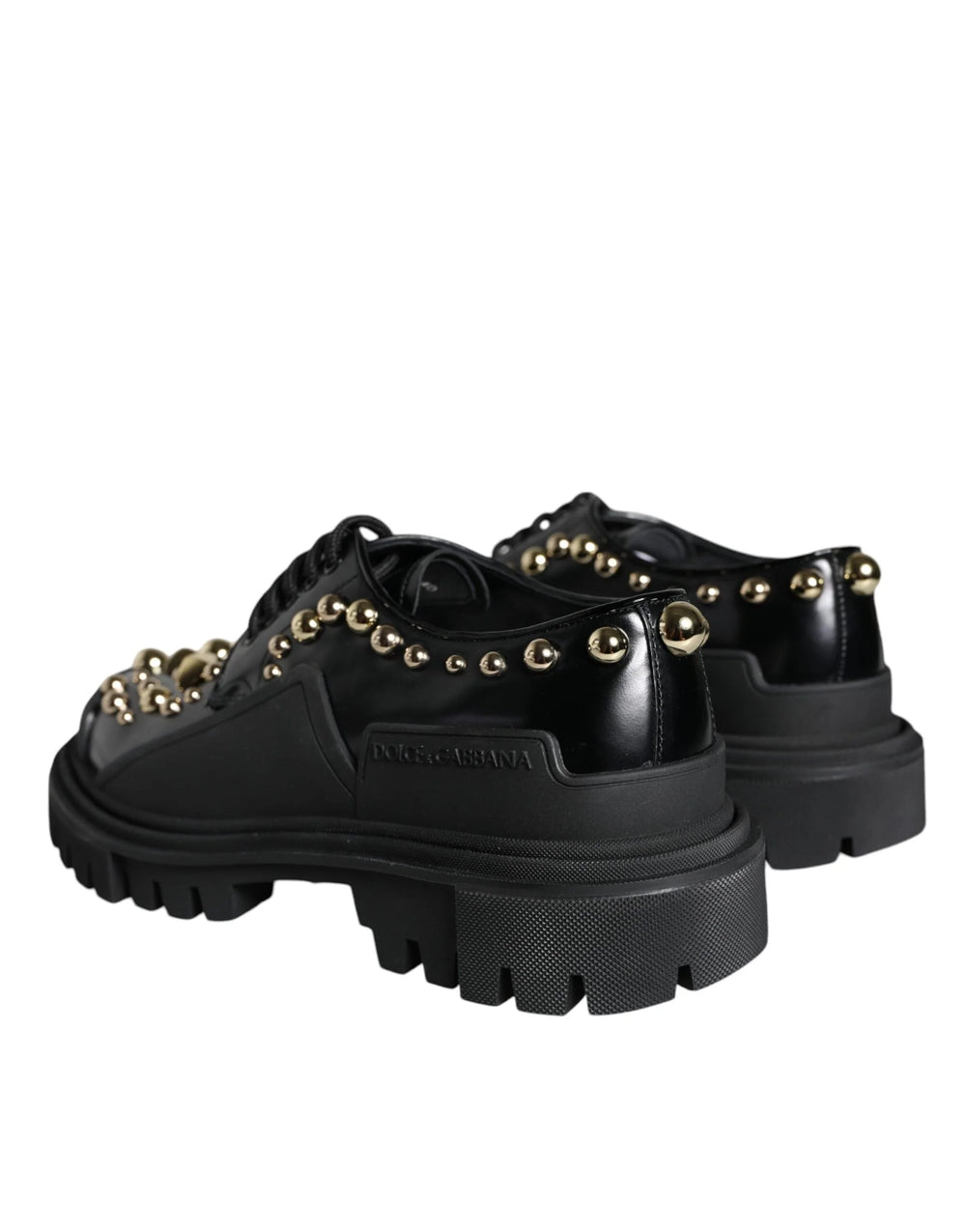 Dolce & Gabbana Black Leather Trekking Derby Embellished Shoes - EU35.5/US5 - Shoes