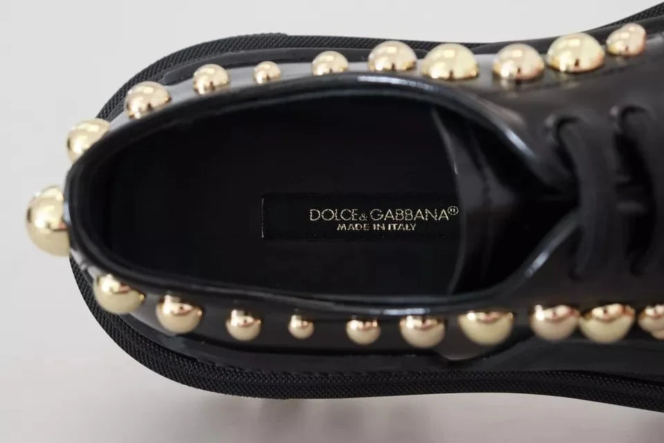 Dolce & Gabbana Black Leather Trekking Derby Embellished Shoes - Flats