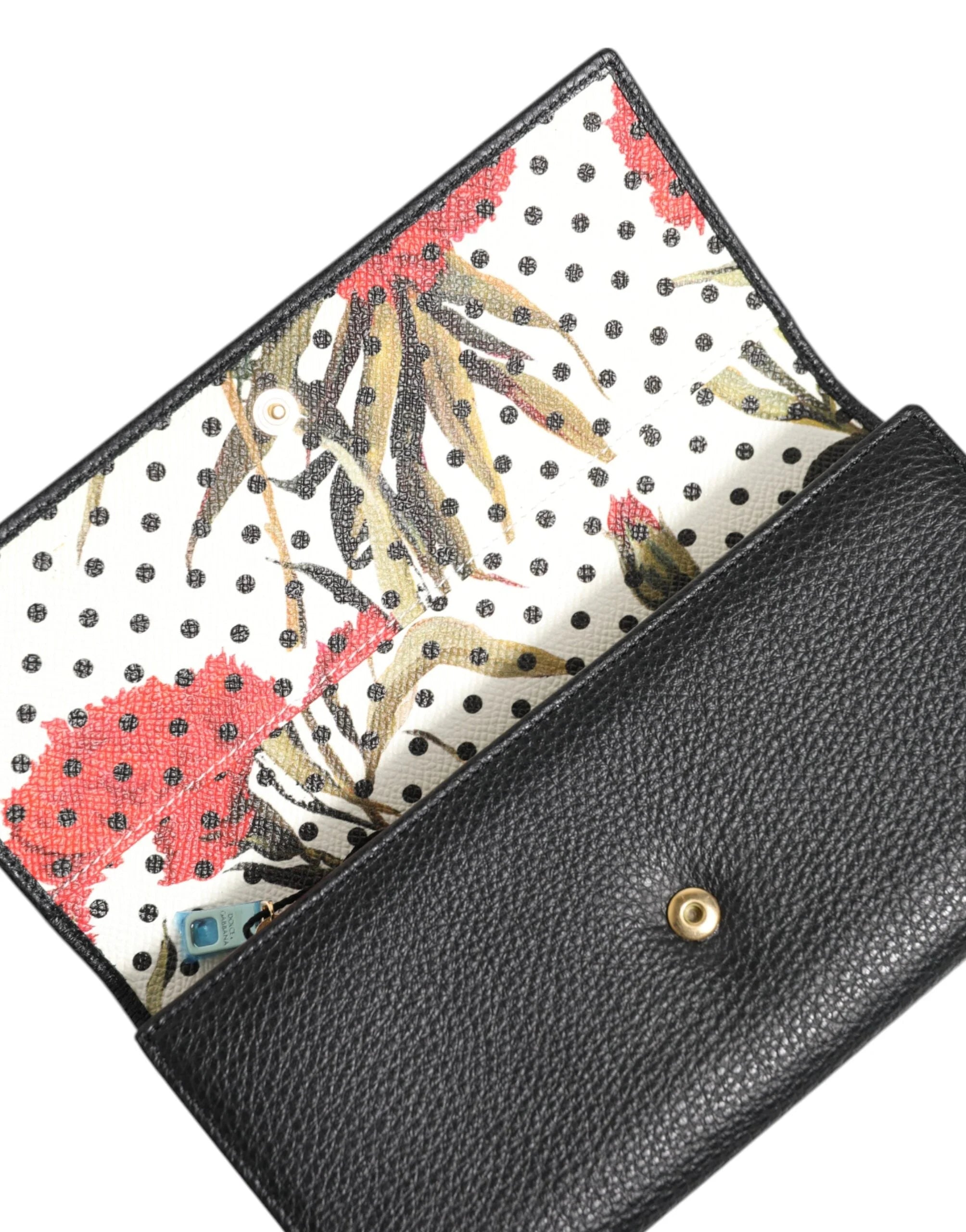 Dolce & Gabbana Black Leather Trifold Logo Plaque Card Holder Wallet - Wallets