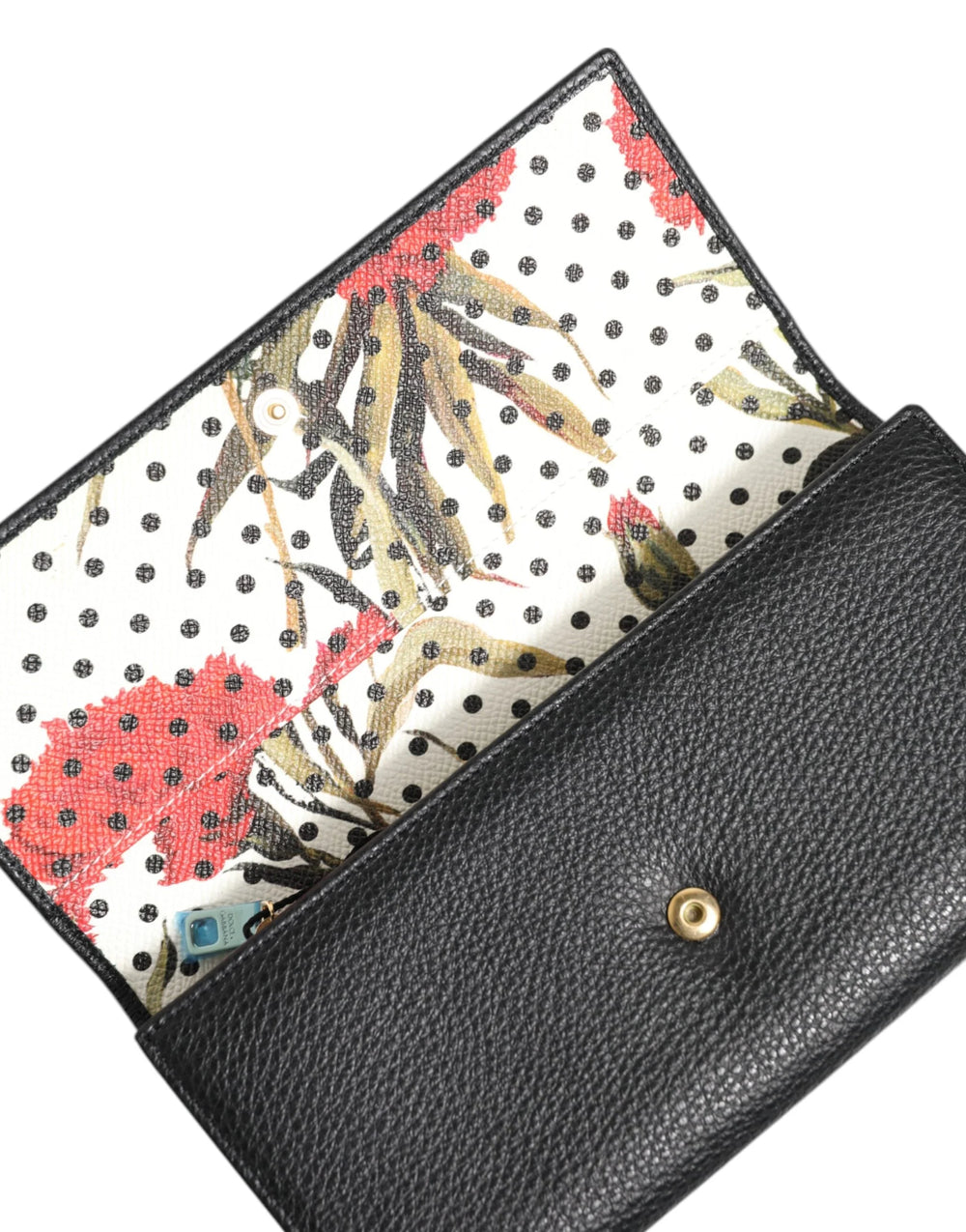 Dolce & Gabbana Black Leather Trifold Logo Plaque Card Holder Wallet - Wallets