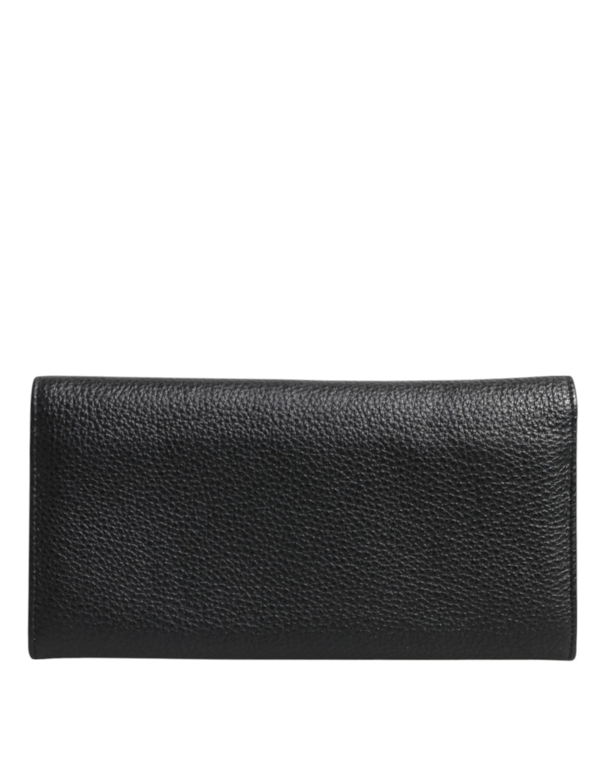 Dolce & Gabbana Black Leather Trifold Logo Plaque Card Holder Wallet - Wallets