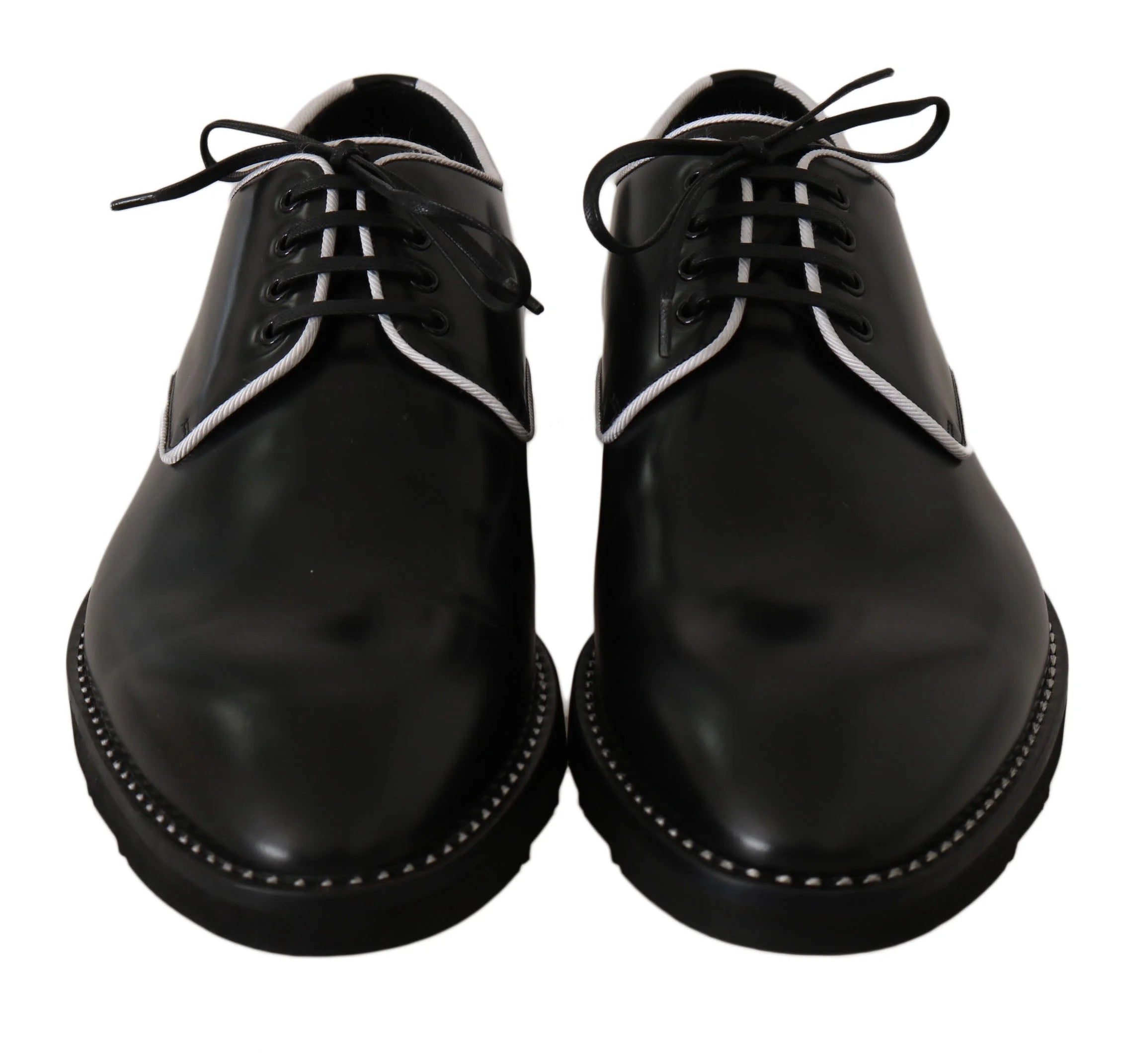 Dolce & Gabbana Black Leather White Line Dress Derby Shoes - EU39/US6 - Shoes