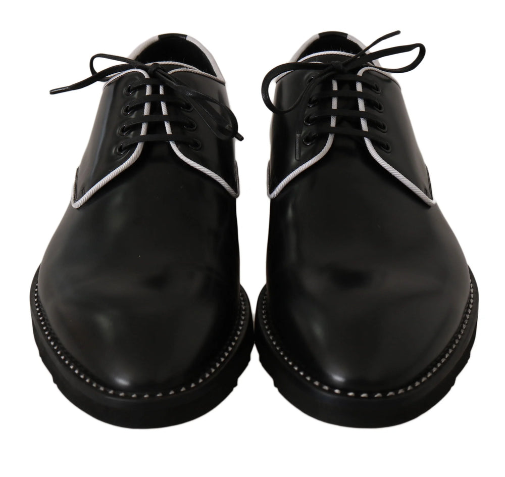 Dolce & Gabbana Black Leather White Line Dress Derby Shoes - EU39/US6 - Shoes