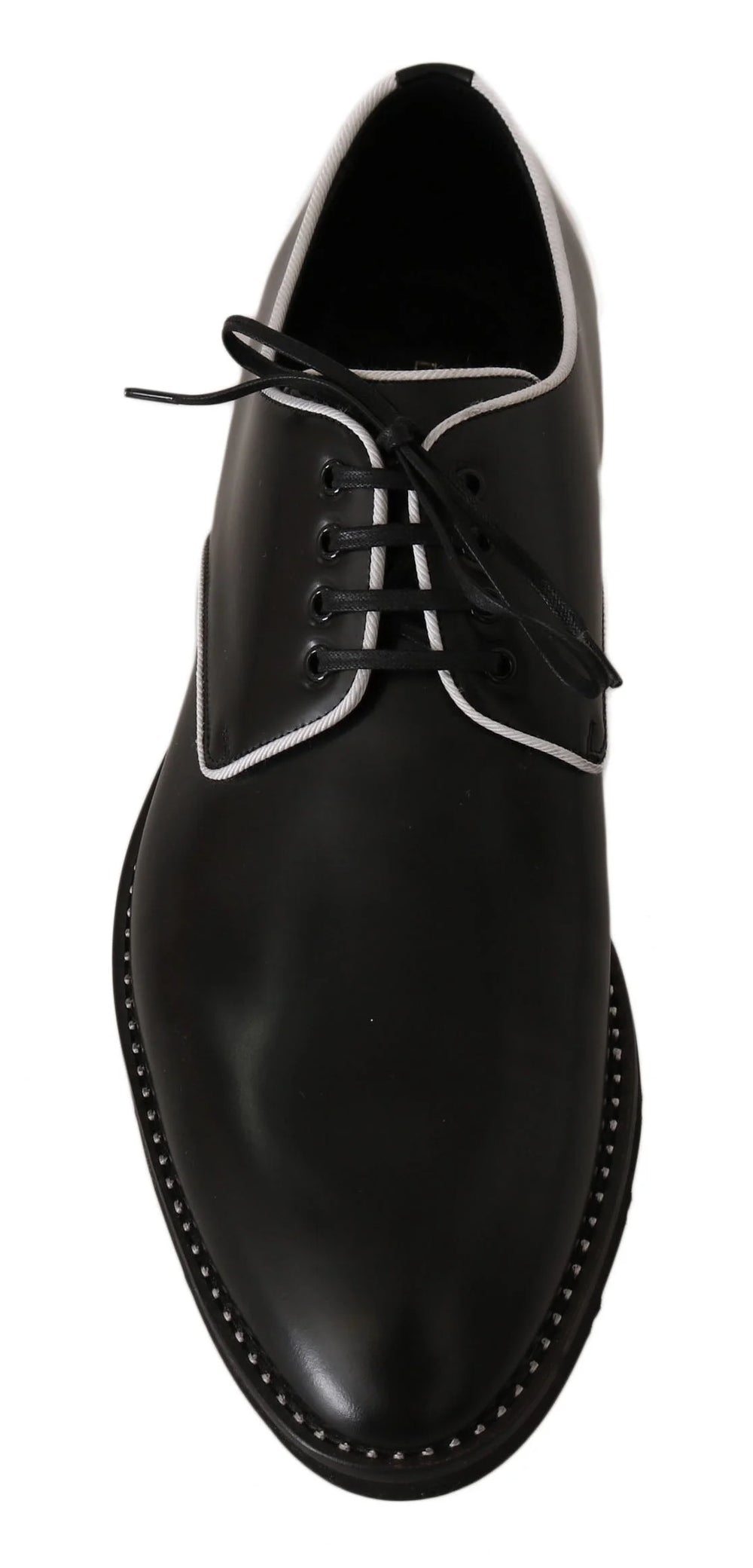 Dolce & Gabbana Black Leather White Line Dress Derby Shoes - EU39/US6 - Shoes