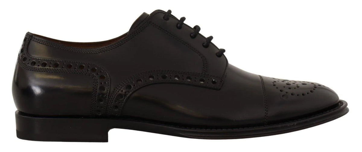 Dolce & Gabbana Black Leather Wingtip Mens Formal Derby Shoes - EU39/US6