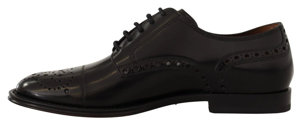 Dolce & Gabbana Black Leather Wingtip Mens Formal Derby Shoes - EU39/US6