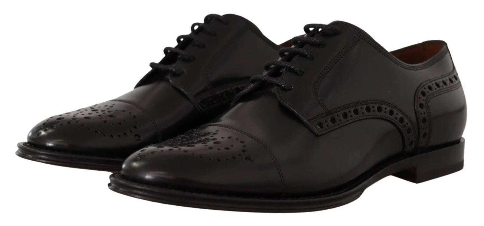 Dolce & Gabbana Black Leather Wingtip Mens Formal Derby Shoes - EU39/US6 - Shoes