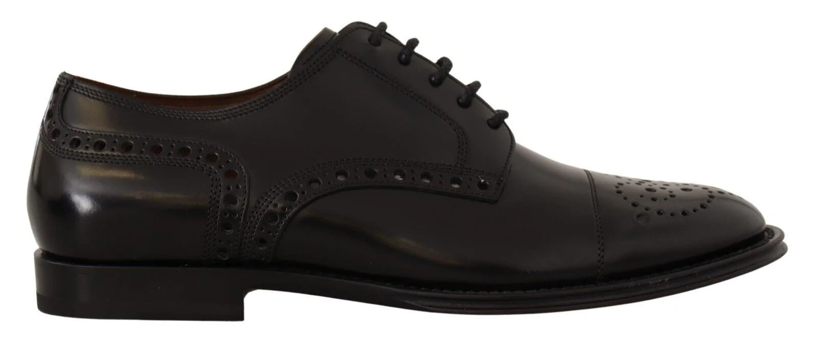 Dolce & Gabbana Black Leather Wingtip Mens Formal Derby Shoes - EU39/US6 - Shoes