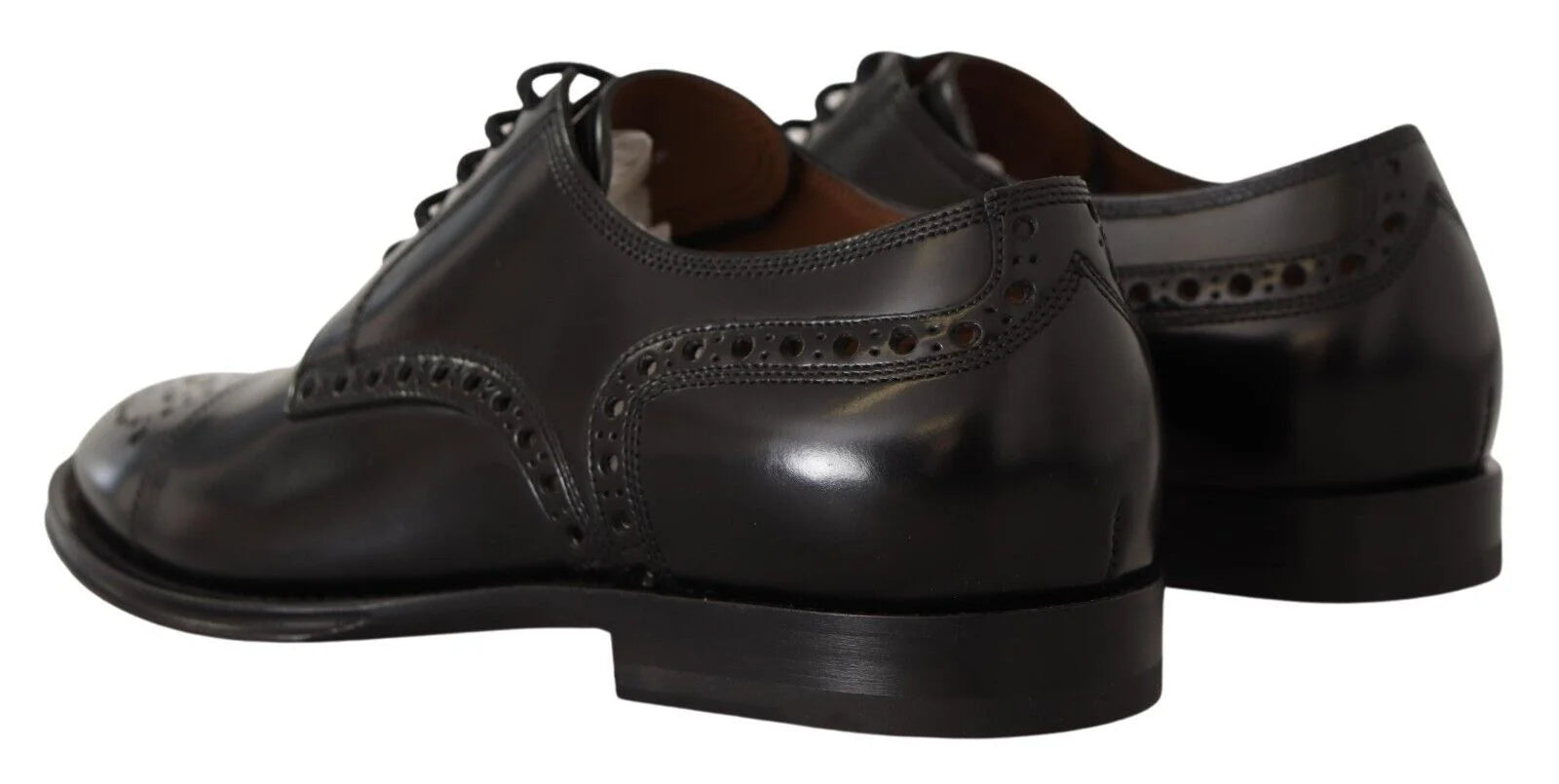 Dolce & Gabbana Black Leather Wingtip Mens Formal Derby Shoes - EU39/US6