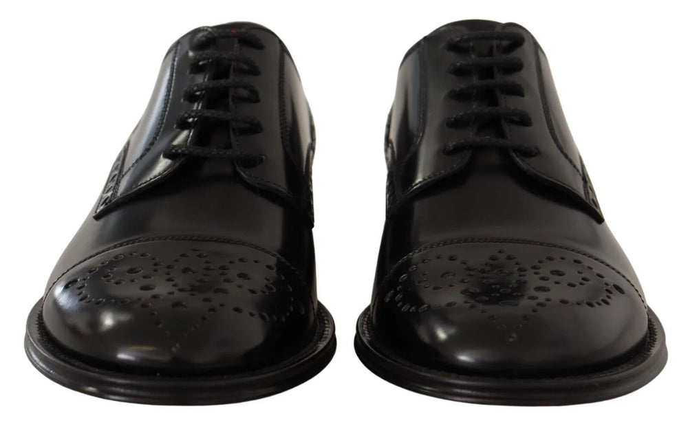 Dolce & Gabbana Black Leather Wingtip Mens Formal Derby Shoes - EU39/US6