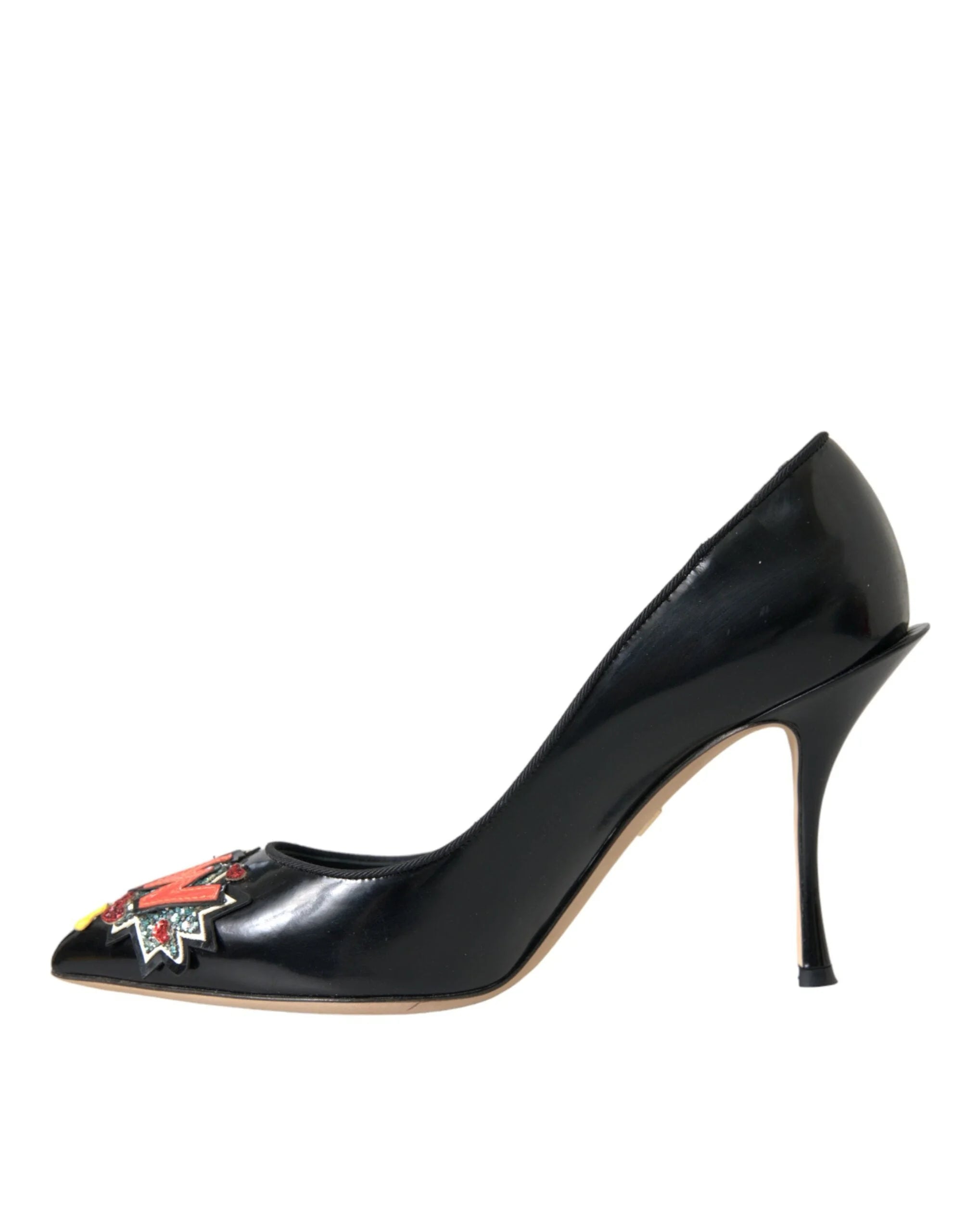 Dolce & Gabbana Black Leather WOW Patch Heels Pumps Shoes - Heels