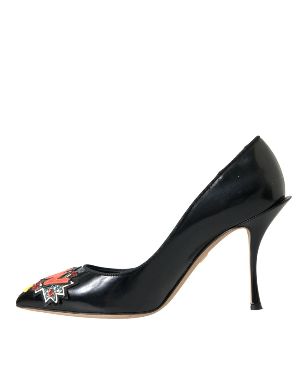 Dolce & Gabbana Black Leather WOW Patch Heels Pumps Shoes - Heels