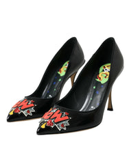 Dolce & Gabbana Black Leather WOW Patch Heels Pumps Shoes - Heels