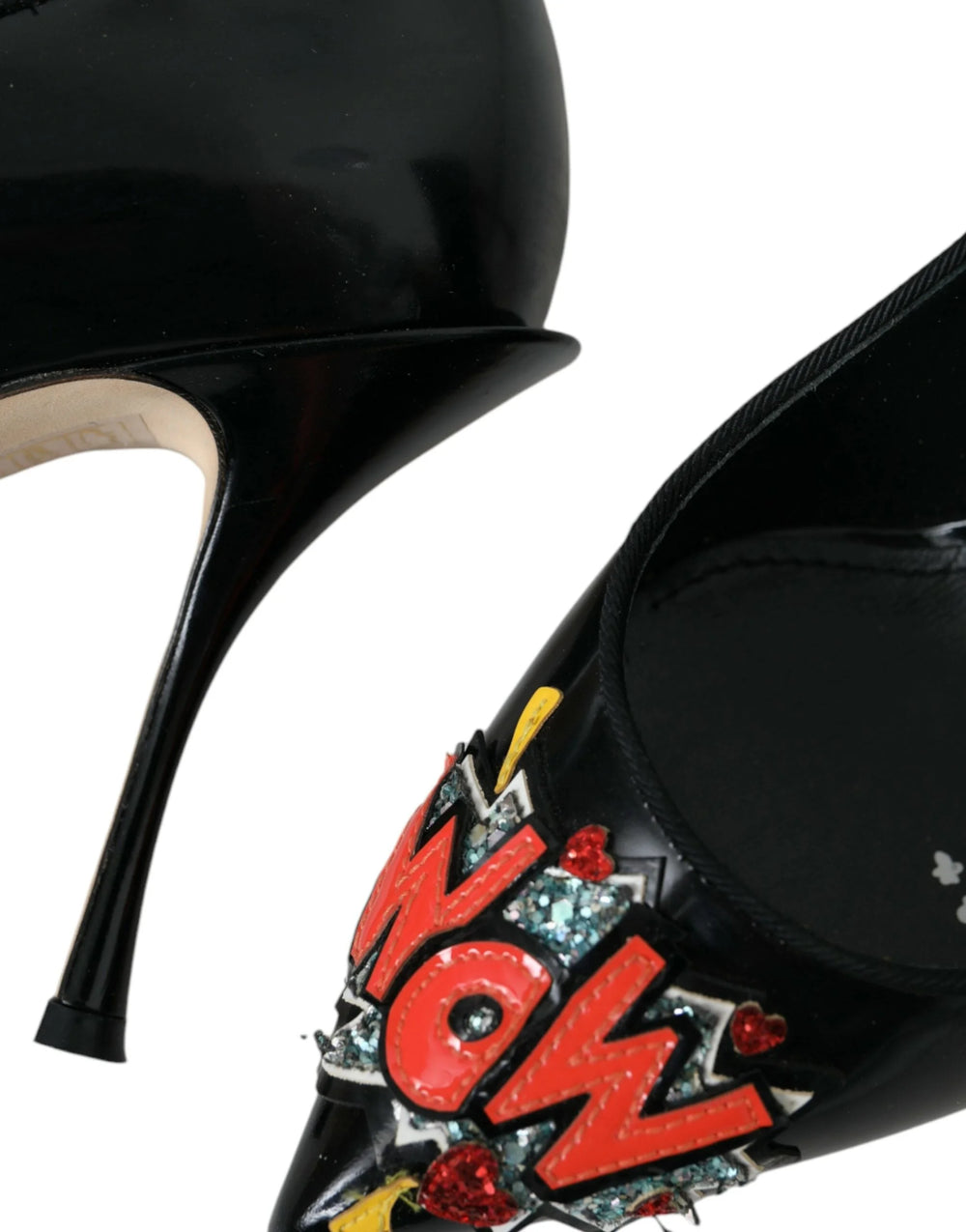 Dolce & Gabbana Black Leather WOW Patch Heels Pumps Shoes - Heels