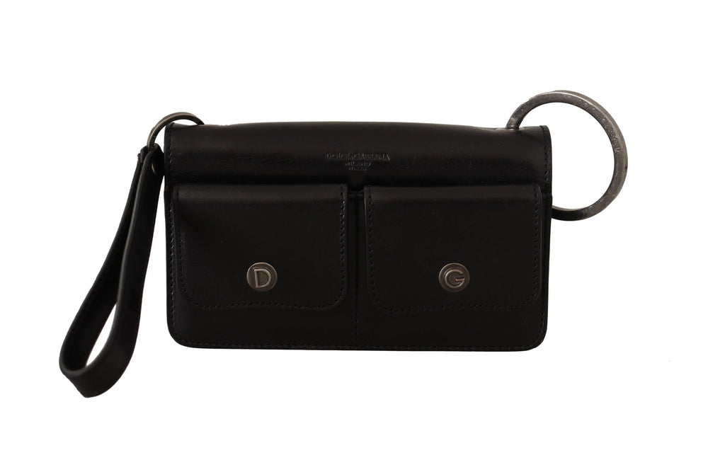 Dolce & Gabbana Black Leather Wristlet Mini Bag Card Bill Wallet - Clutch Bags