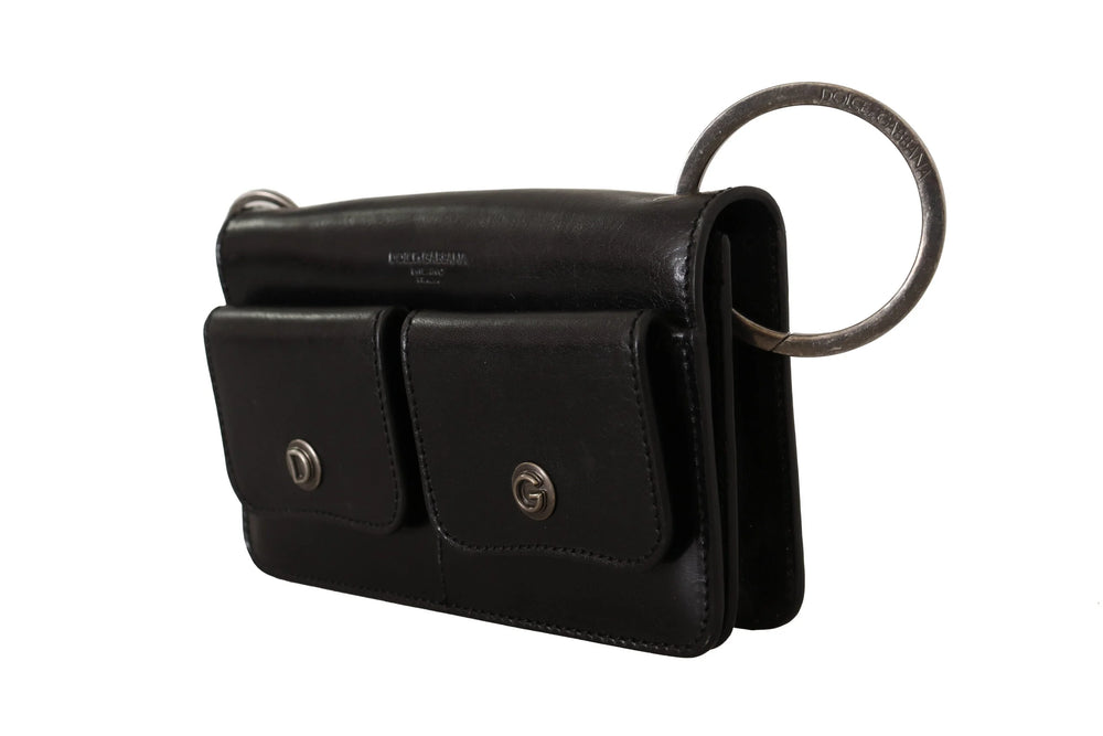 Dolce & Gabbana Black Leather Wristlet Mini Bag Card Bill Wallet - Clutch Bags